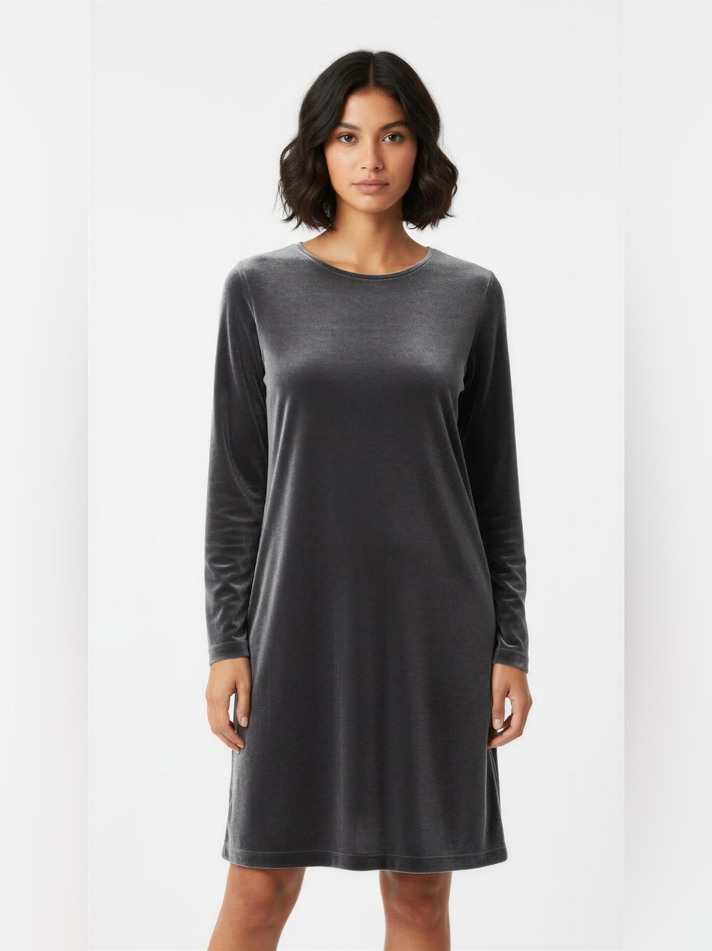 Pure Jill Dress Womens Small Gray Velvet Long Sleeve Minimalist